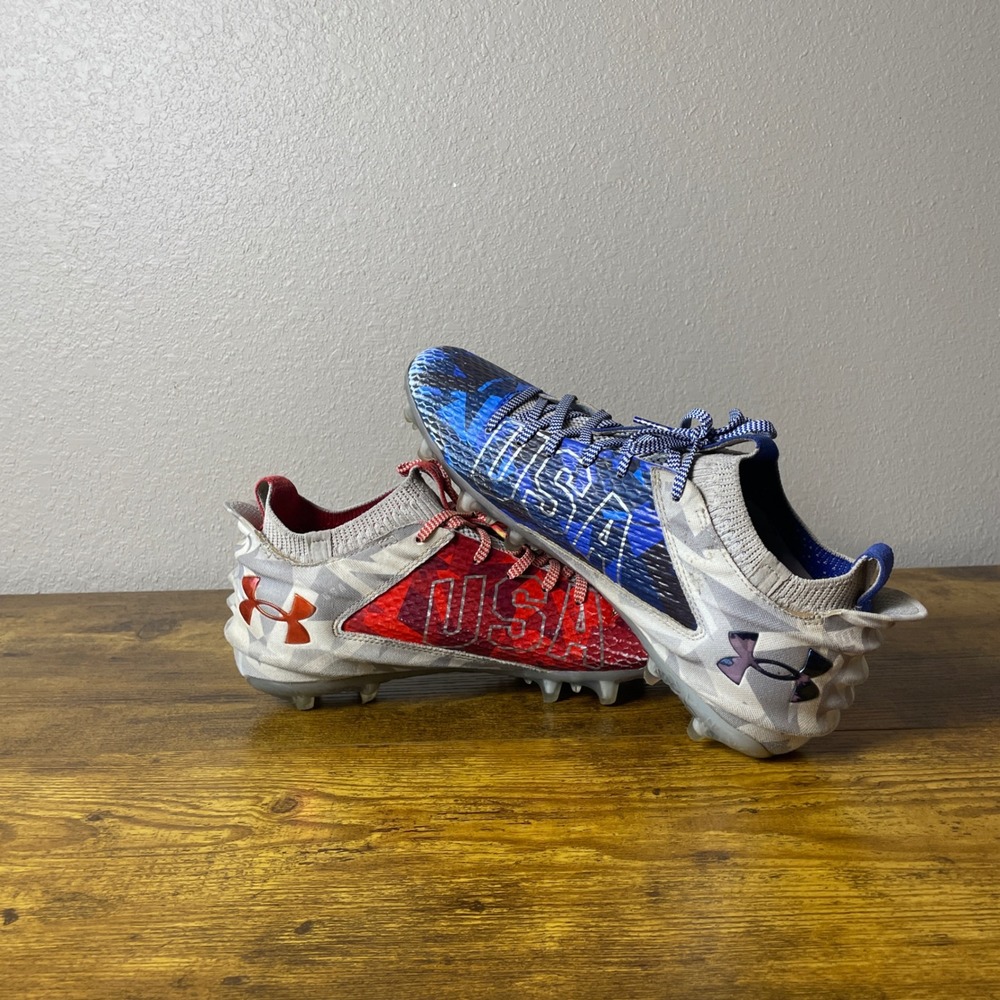 Under Armour Spotlight Lux MC Football Cleats Mens 9 USA Mismatch Red Blue